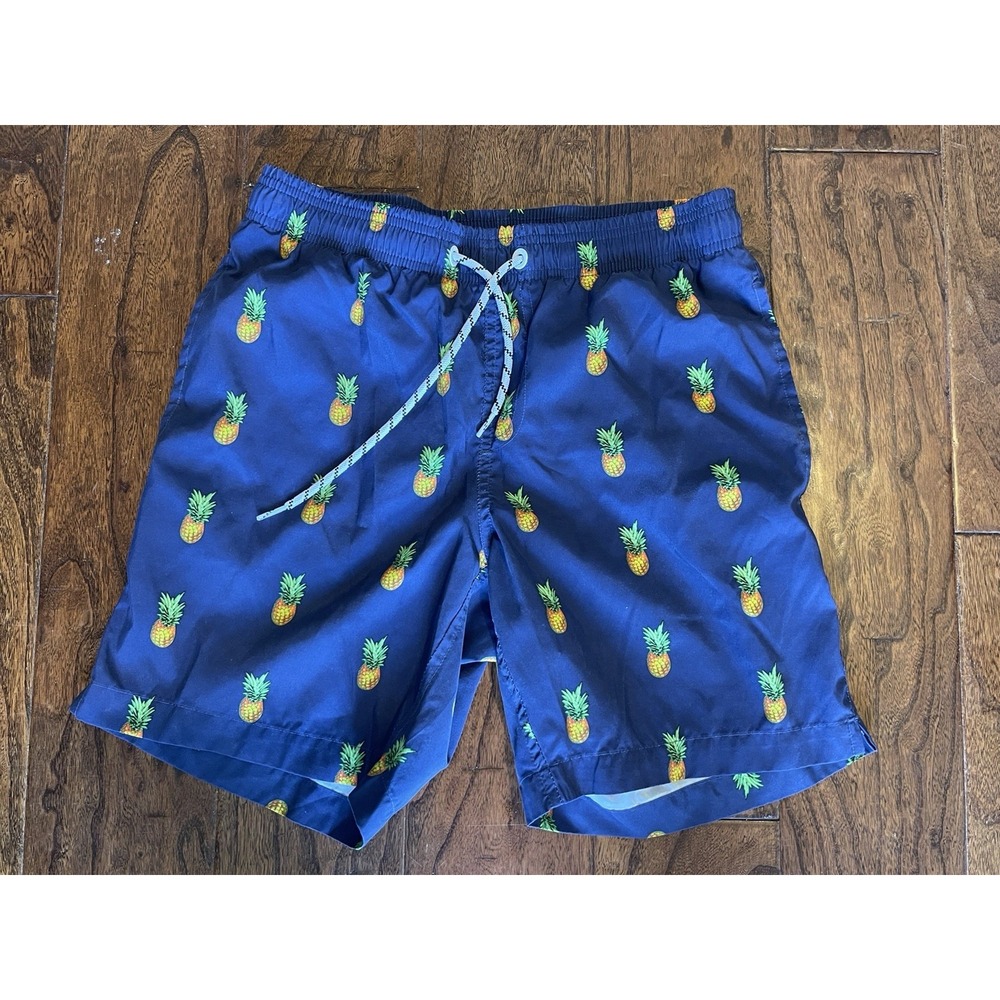 maamgic Men's Pineapple Print Swim Shorts Blue Yellow Green XS Drawstring